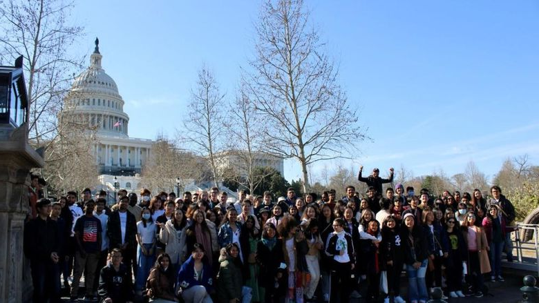 A group of students in front of the Capitol building in Washington, DC